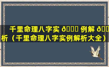 千里命理八字实 🐅 例解 🐺 析（千里命理八字实例解析大全）